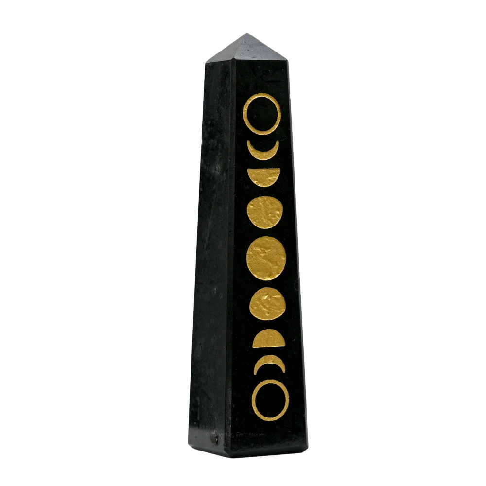 Black Tourmaline Tower (4" - 5" Inch (Engraved))