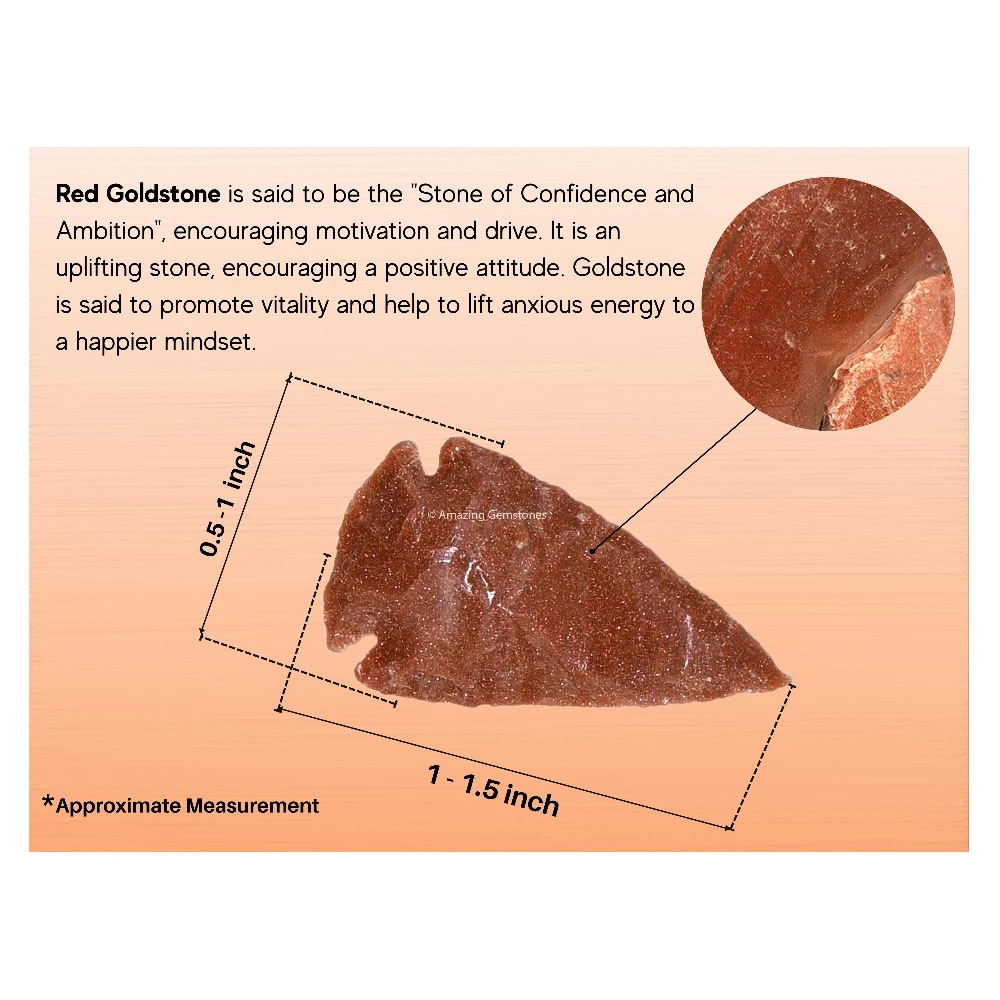 Red Goldstone Crystal Arrowhead - 1" to 1.5" (5 Pieces)