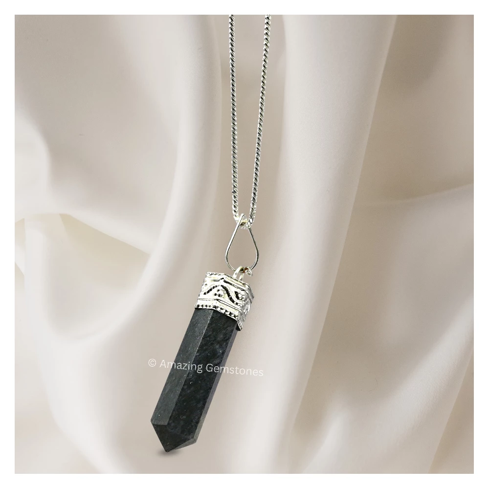 Blue Aventurine Necklace - Pencil Point (Silver)