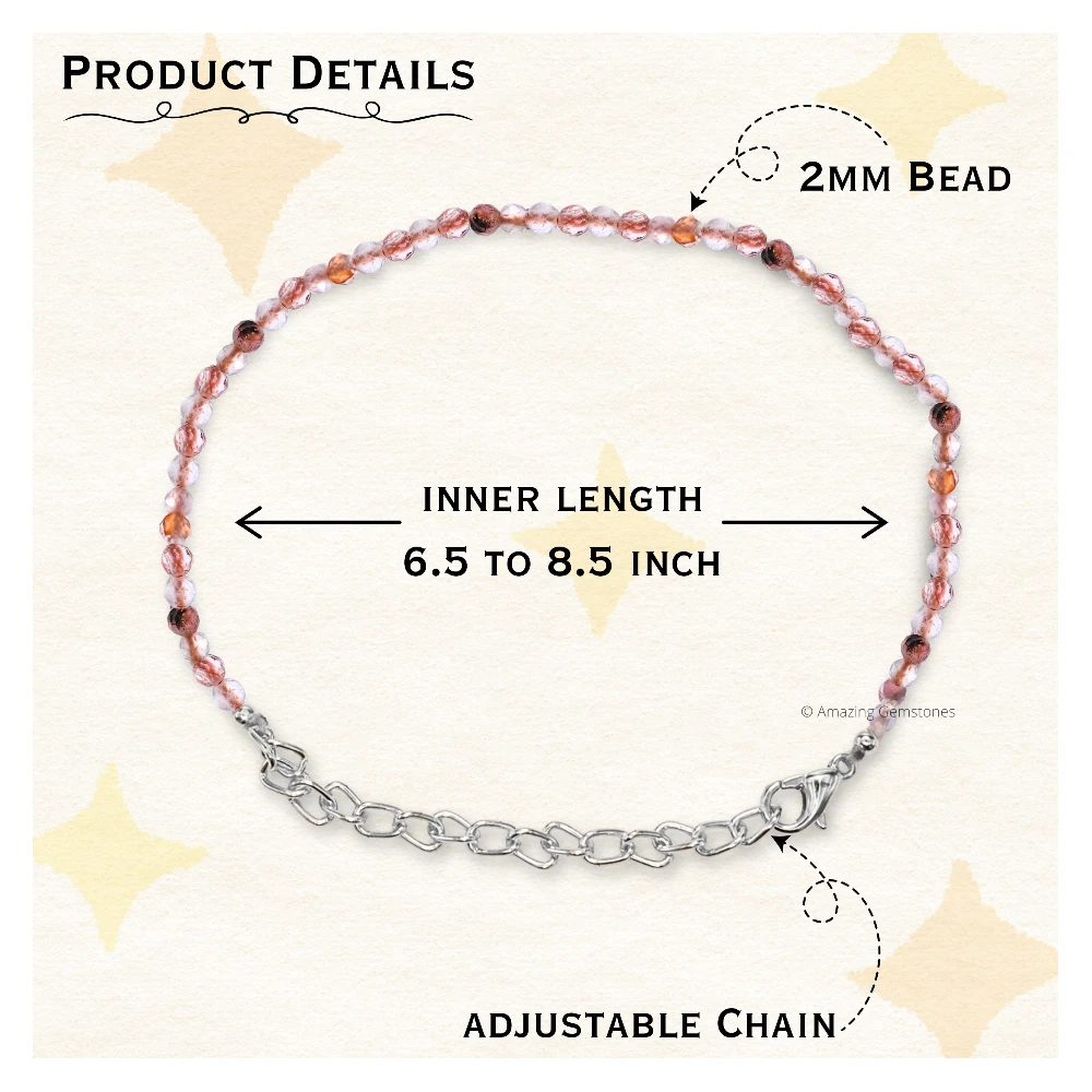 Rutilated Quartz Crystal Bracelet - 2mm Faceted Bead (Silver)