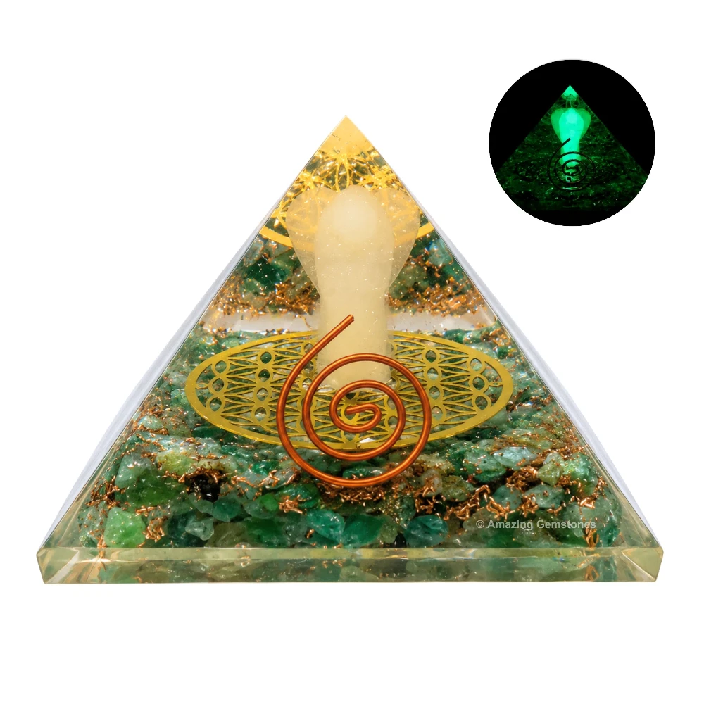 Green Aventurine Orgone Pyramid - Angel Glow in Dark
