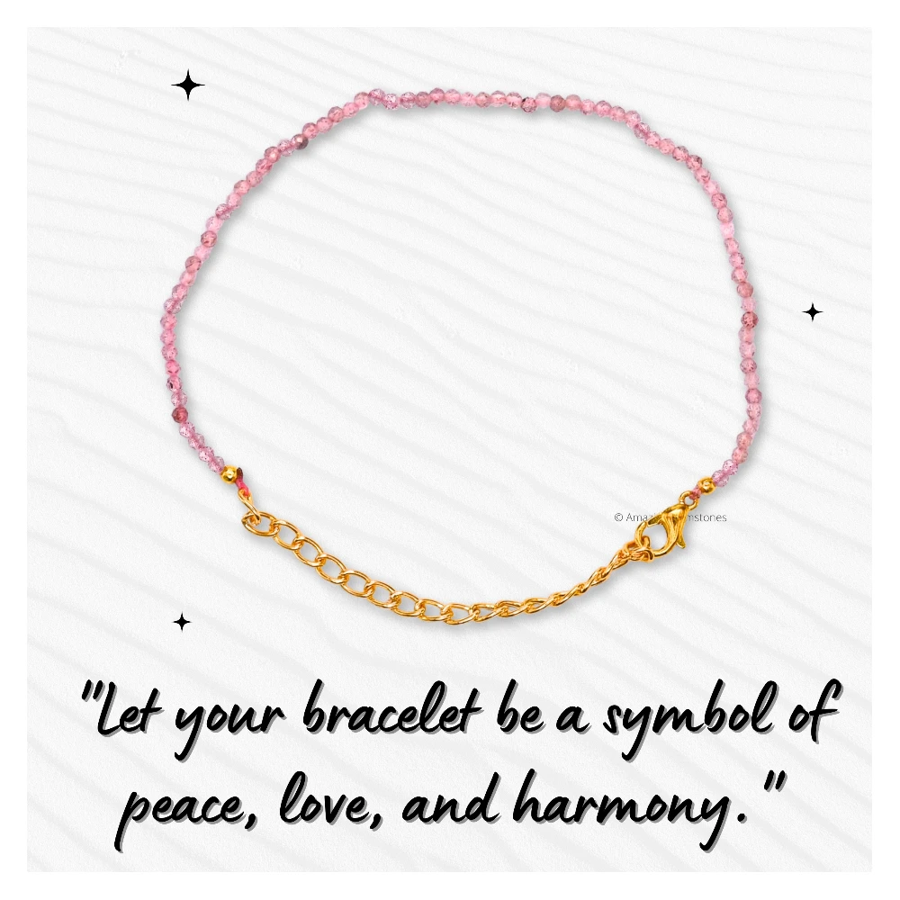 Pink Strawberry Crystal Bracelet - 2mm Faceted Bead (Gold)