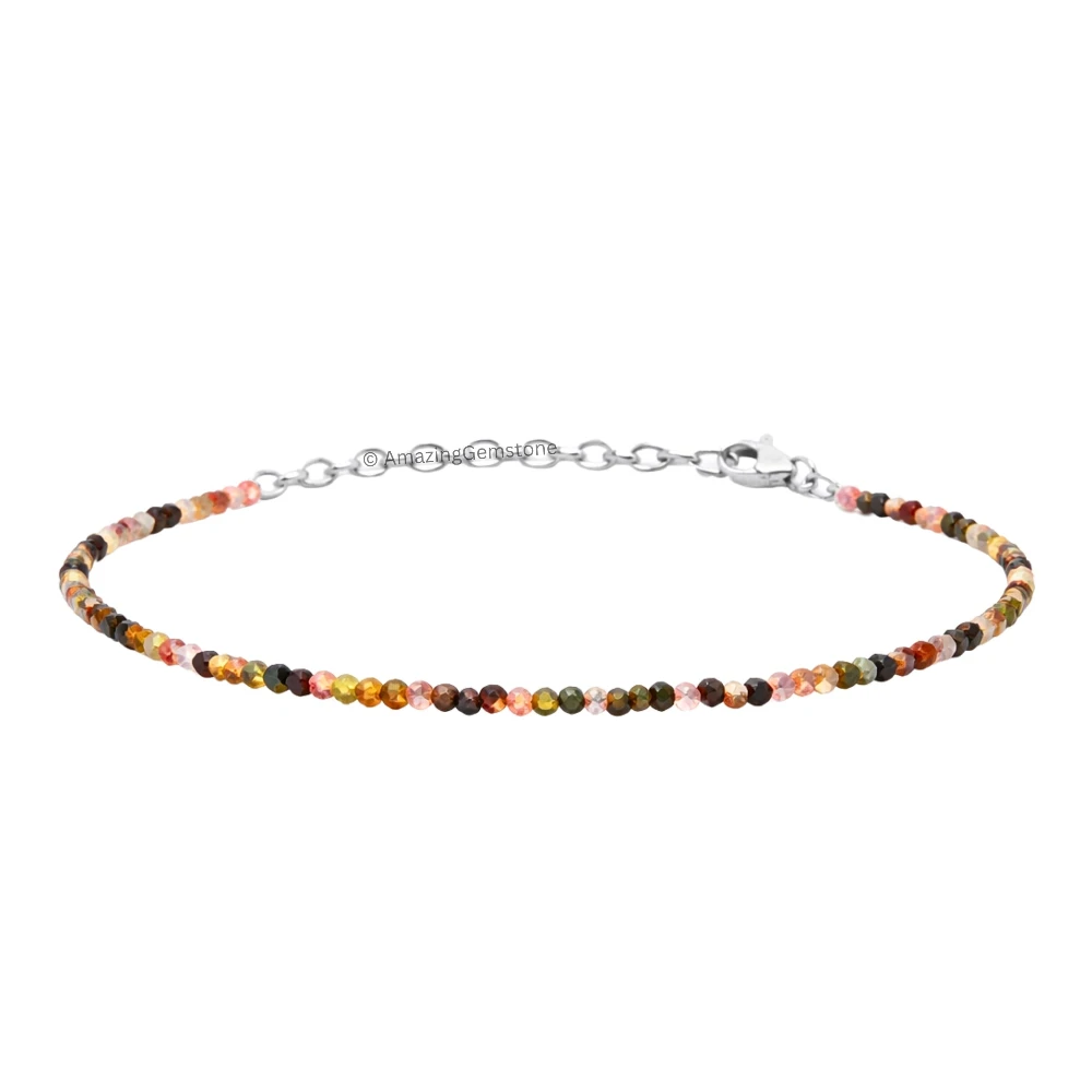 Multi Tourmaline Crystal Bracelet - 2mm Faceted Bead (Silver)