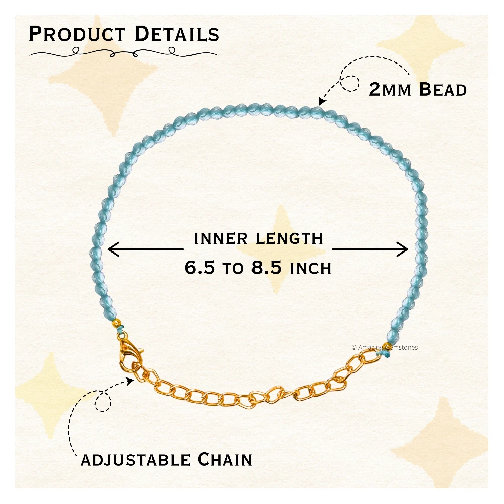 Sky Apatite Crystal Bracelet - 2mm Faceted Bead (Gold)