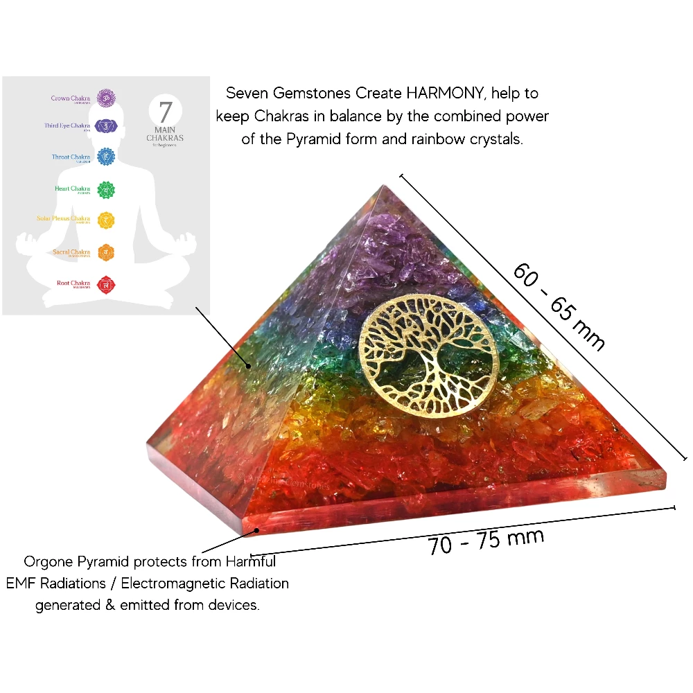 Chakra Onyx Orgone Pyramid - Tree of Life