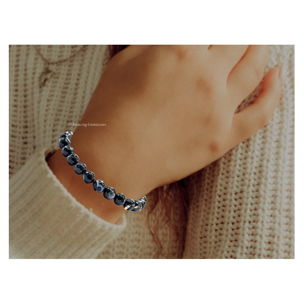 Black Bended Bracelet (Faceted) (Adjustable)