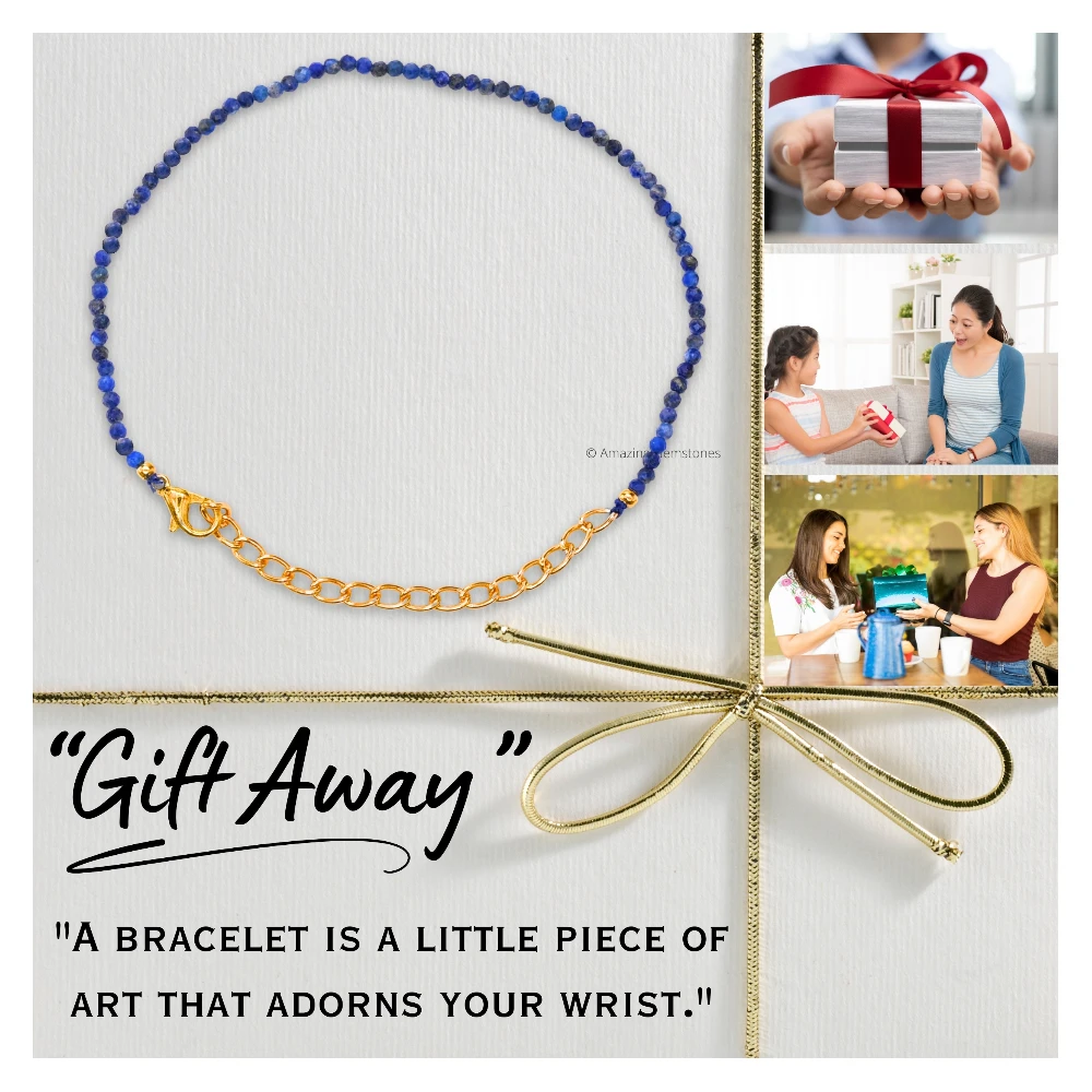 Lapis Lazuli Crystal Bracelet - 2mm Faceted Bead (Gold)