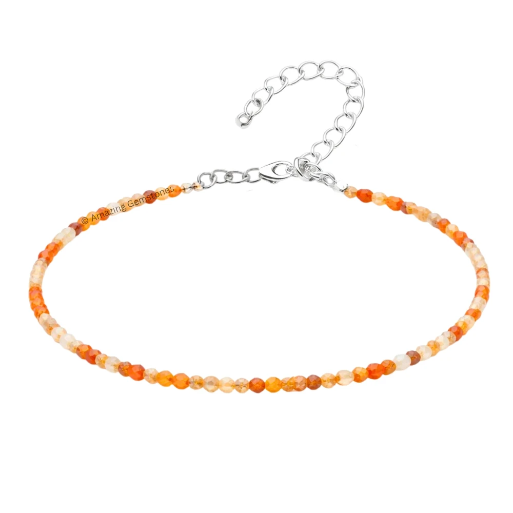 Rutilated Quartz Crystal Anklet - 2mm Faceted Bead (Silver)