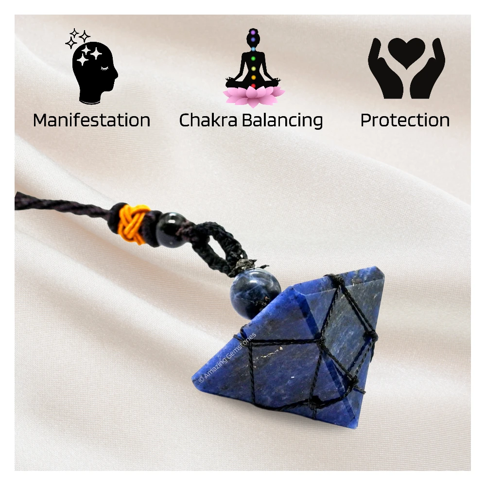 Sodalite Pyramid Pendant Necklace (Macrame)