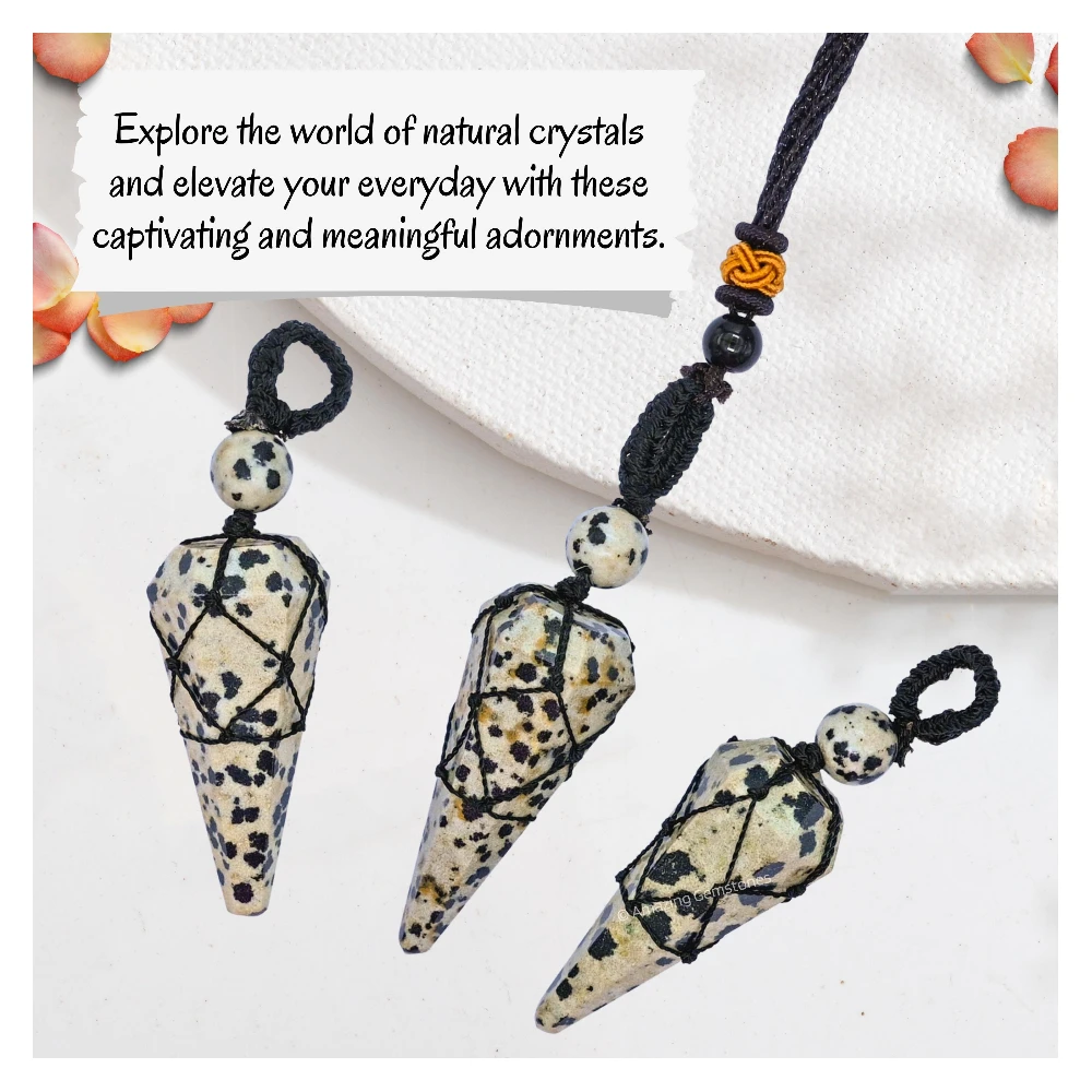 Dalmatian Jasper Pendulum Pendant Necklace (Macrame)