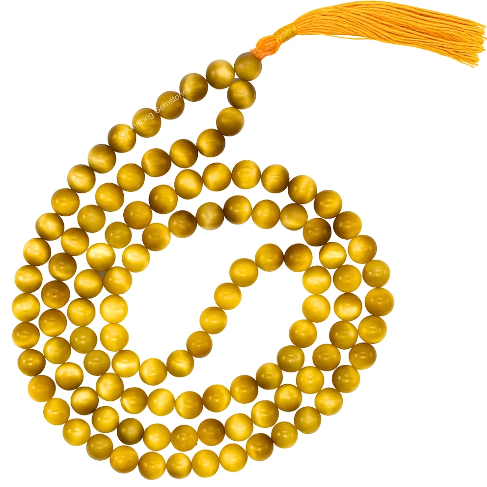 Yellow Cat's Eye Mala (Without Knot)