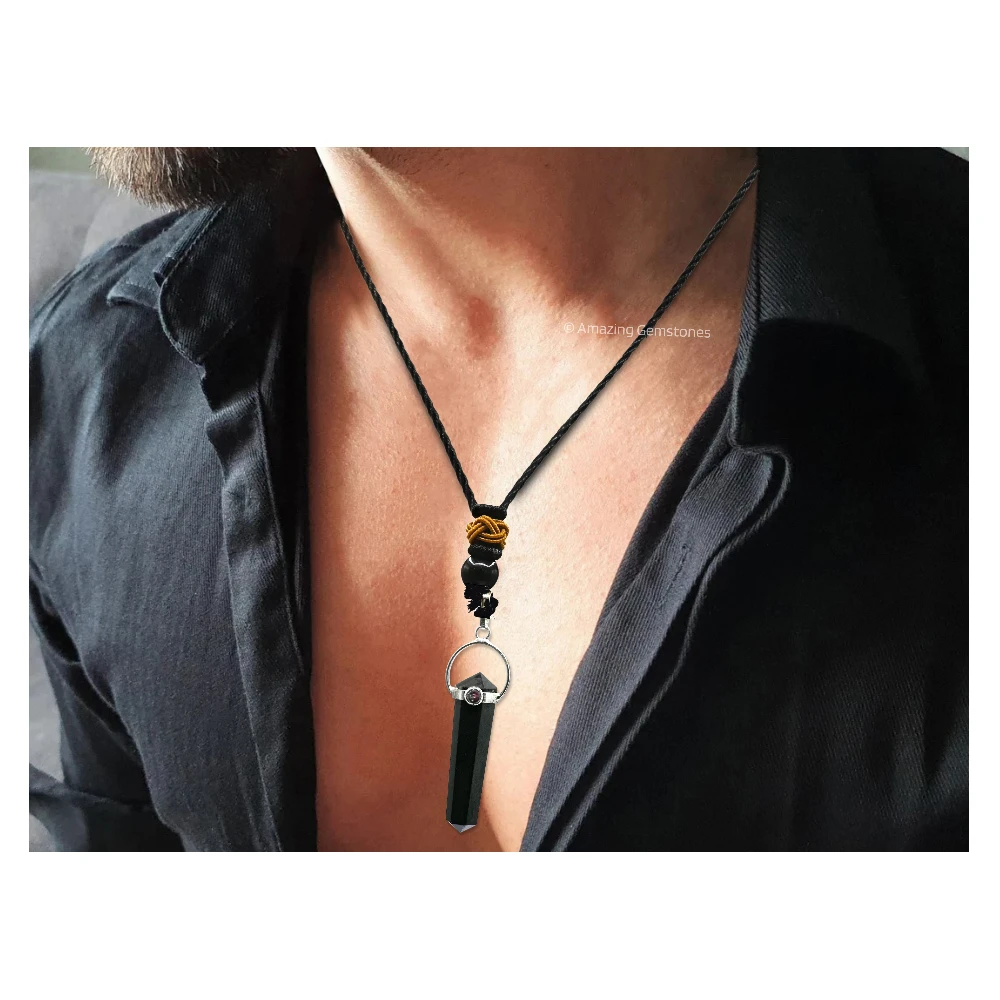 Shungite Necklace - D Shape with Garnet