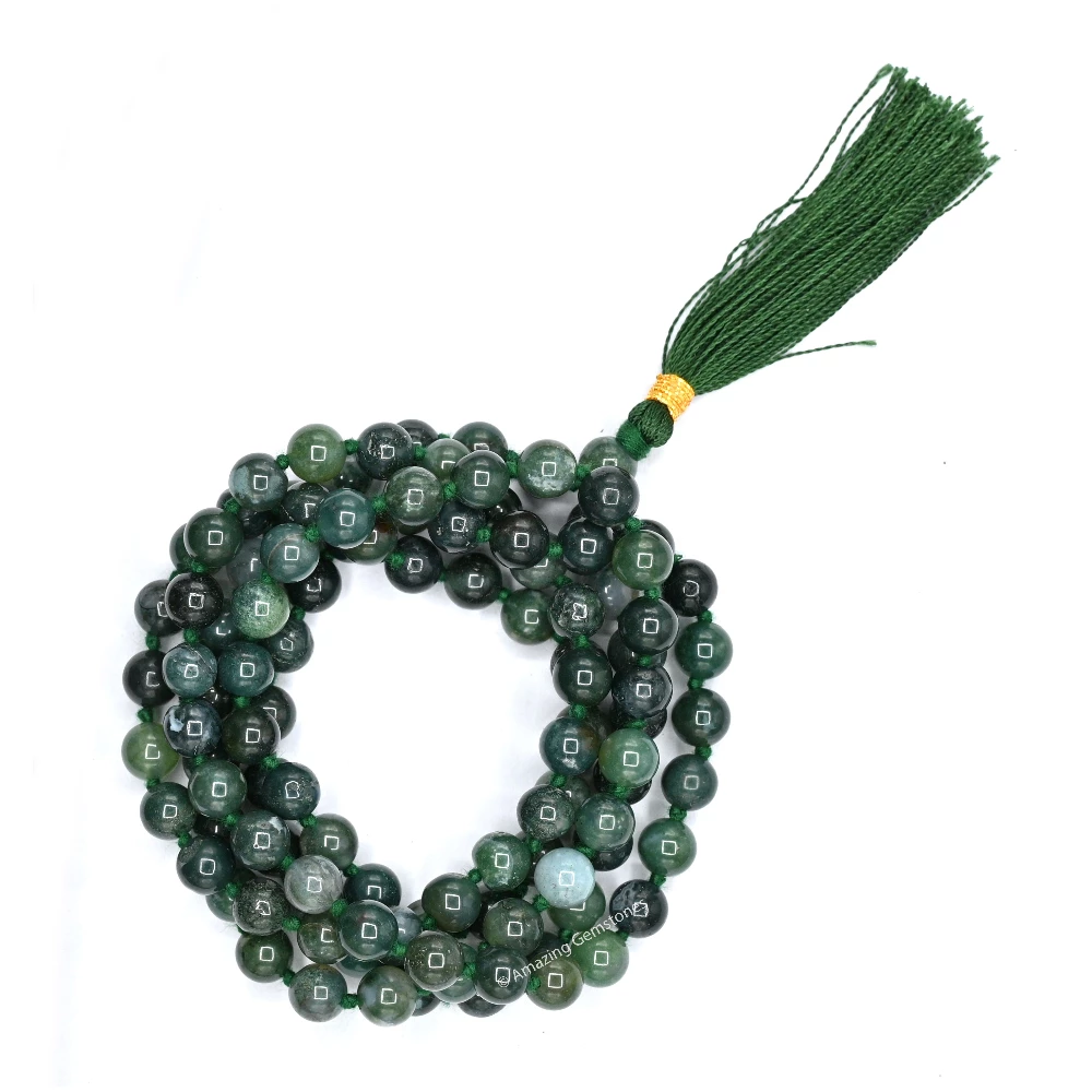 Moss Agate Mala (Hand Knotted)