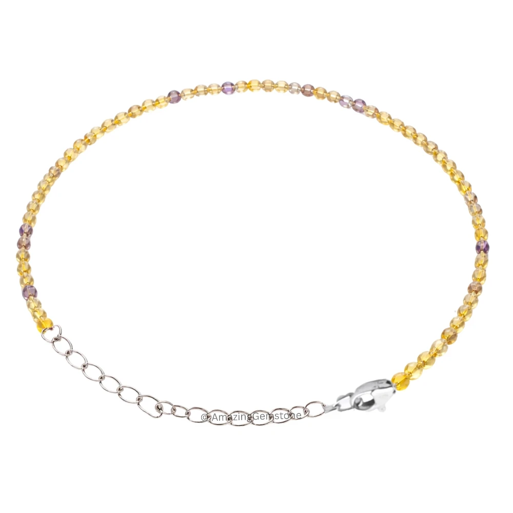 Yellow Fluorite Crystal Bracelet - 2mm Faceted Bead (Silver)