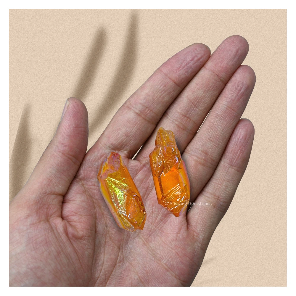 Tangerine Aura Quartz Raw Crystal Points (2 Pieces)