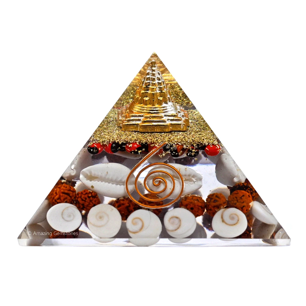 Laxmi Wealth Pyramid - Shree Yantra, Gomati Chakra, Rudraksha, Kodi (Large)