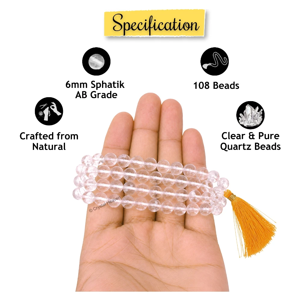 Sphatik Mala - AB Grade 6mm Beads (Without Knot)