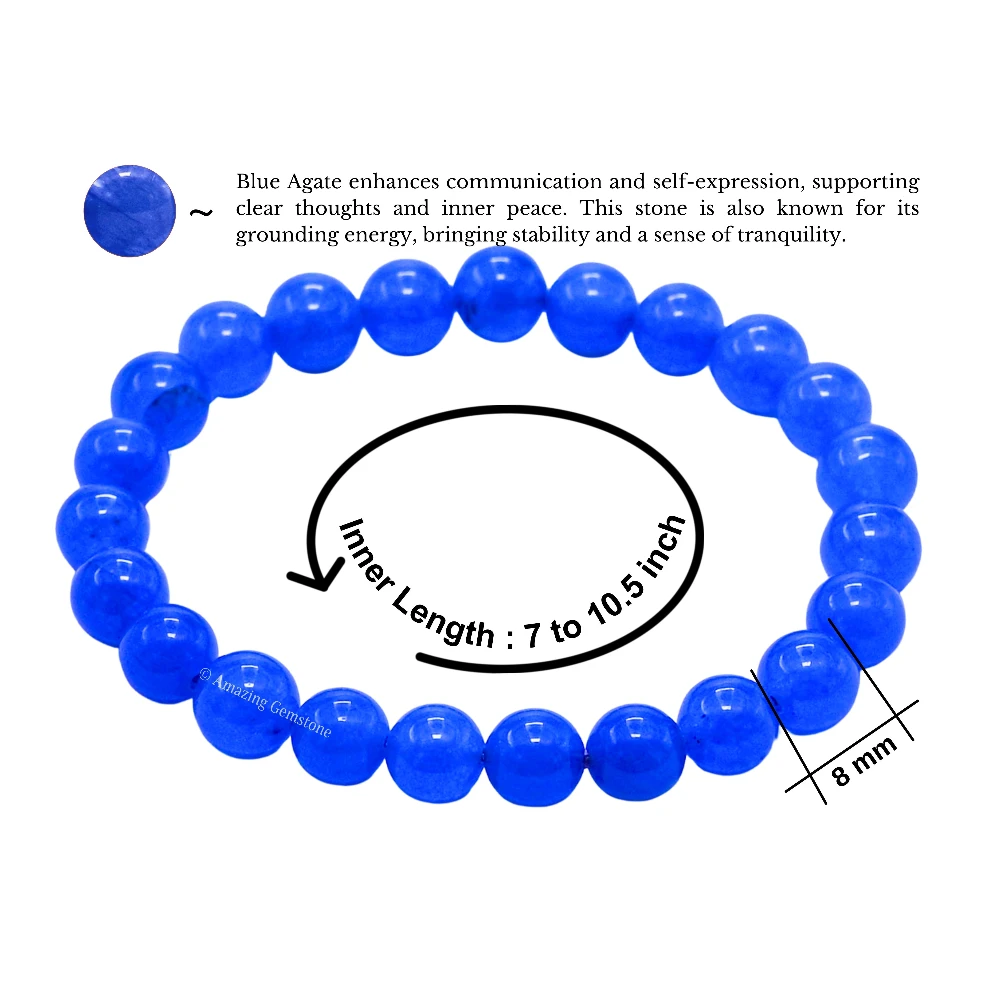 Blue Agate Beaded Bracelet (Stretchable)