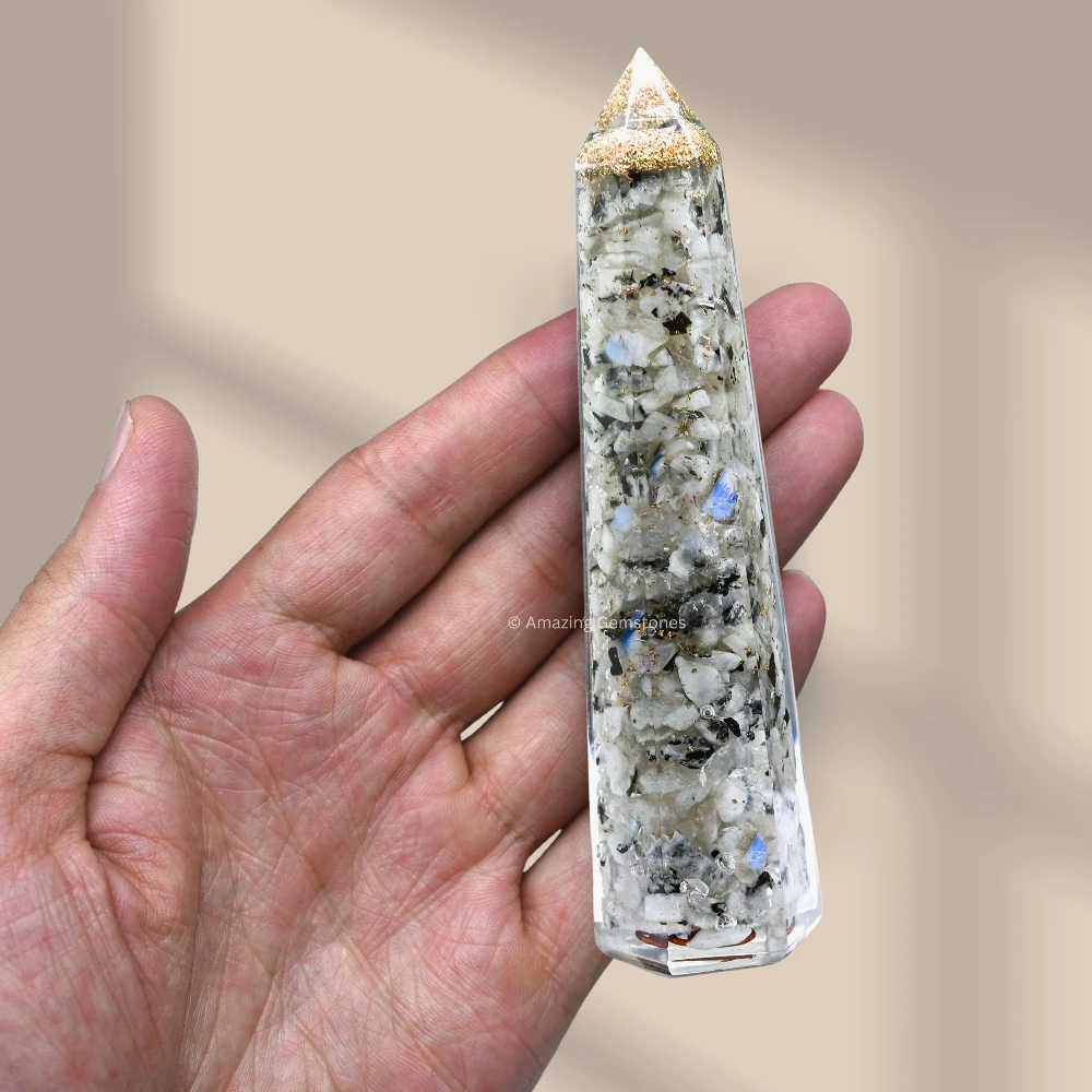 Rainbow Moonstone Orgone Tower (4.5 Inch)