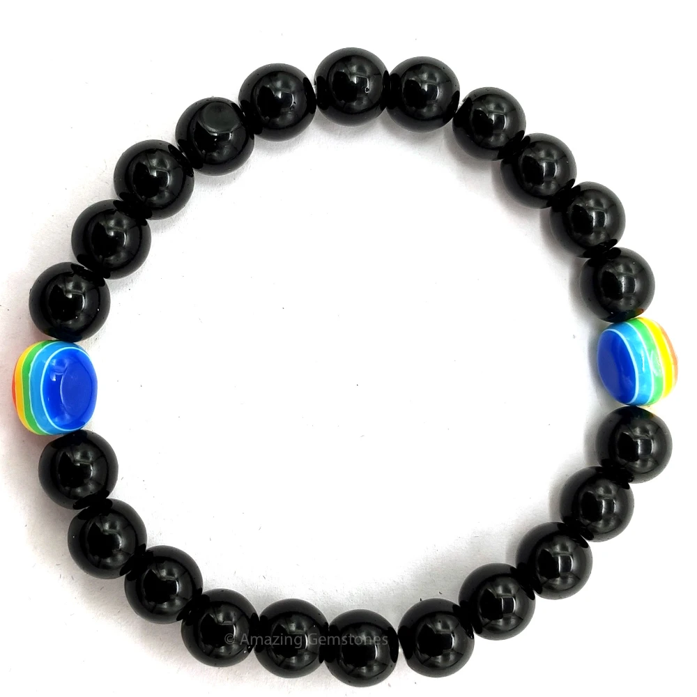 LGBTQ Pride and Black Obsidian Evil Eye Bracelet