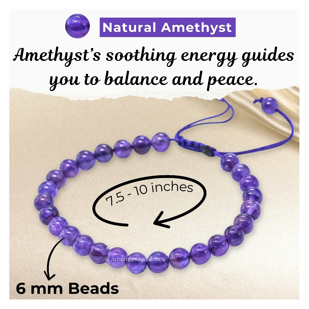 Amethyst Healing Crystal Bracelets - 6mm Beads (Adjustable)
