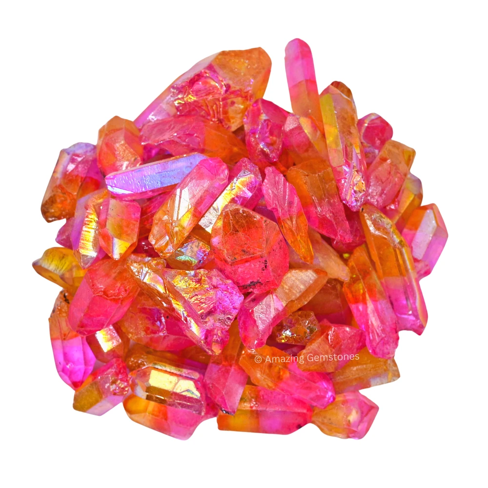Rose Tangerine Aura Quartz Raw Crystal Points (5 Pieces)