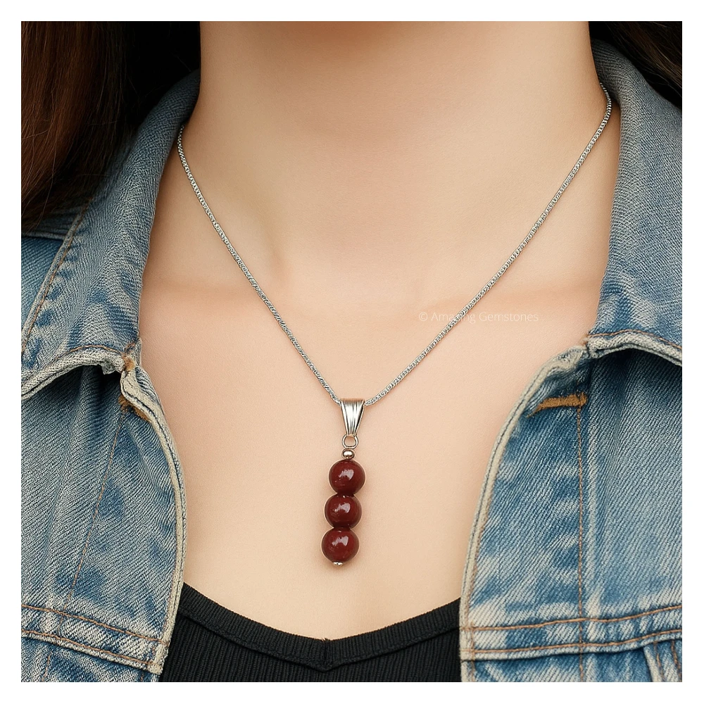 Garnet Bead Pendant (Silver)