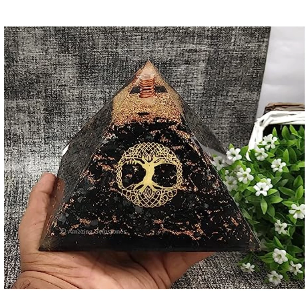 Shungite Orgone Pyramid Tree Of Life (Extra Large)