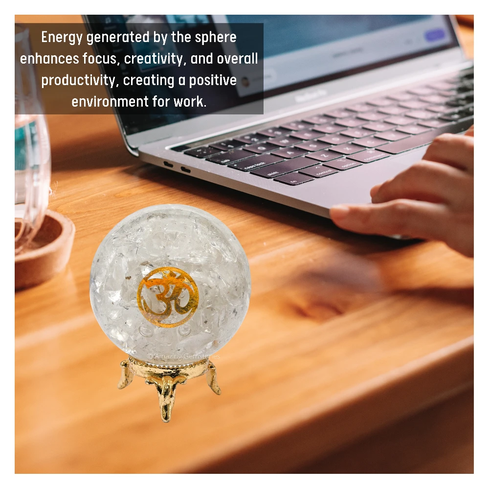 Clear Quartz Orgone Sphere- OM (2.5 Inch)