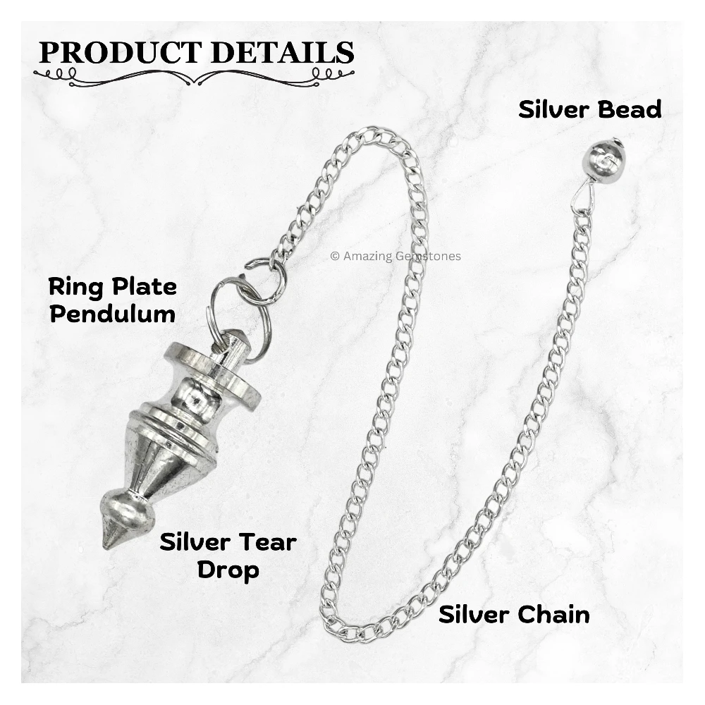Copper Metal Pendulum - Silver Tear Drop with Ring Plate (MP101)