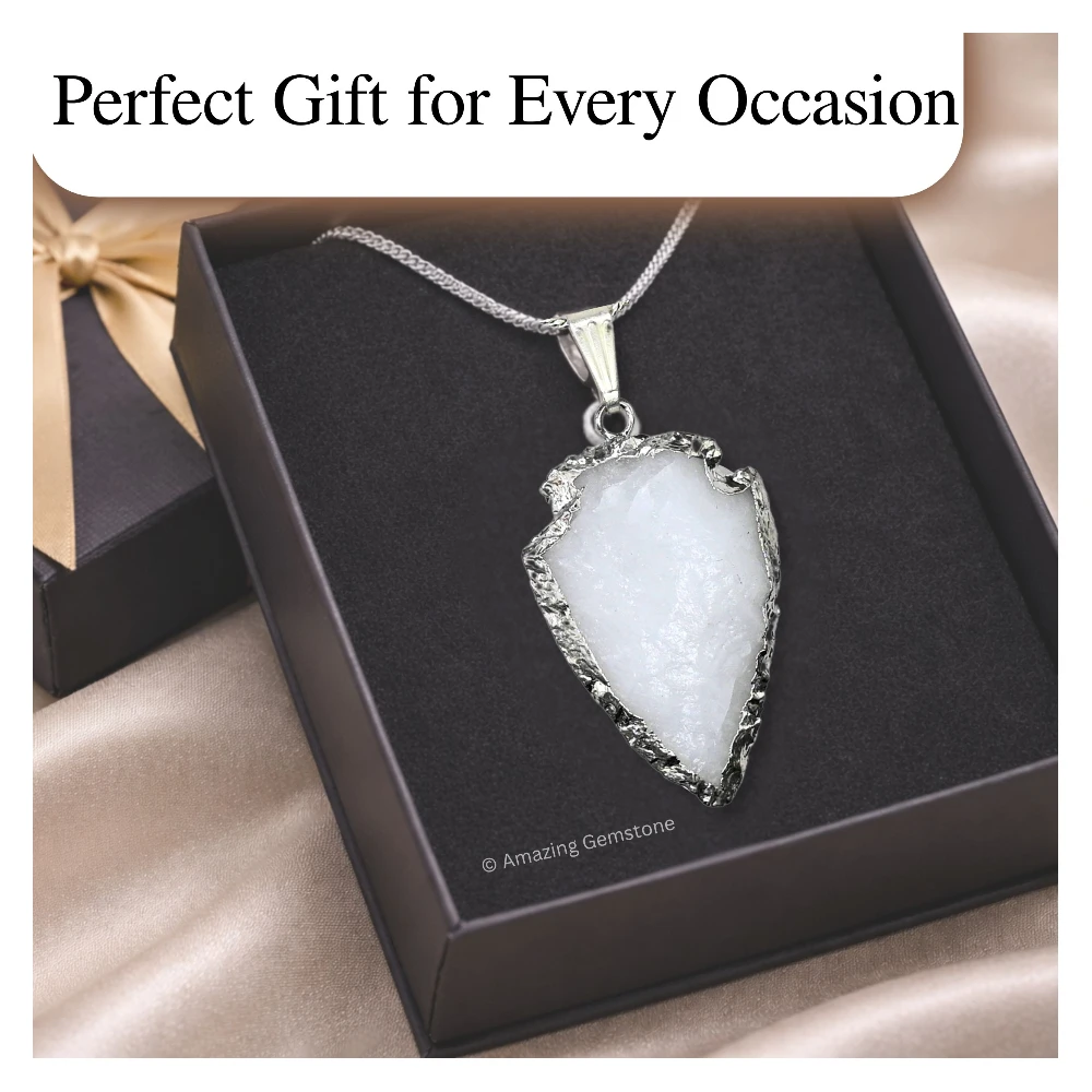 Snow Quartz Arrowhead Pendant - Silver Plated