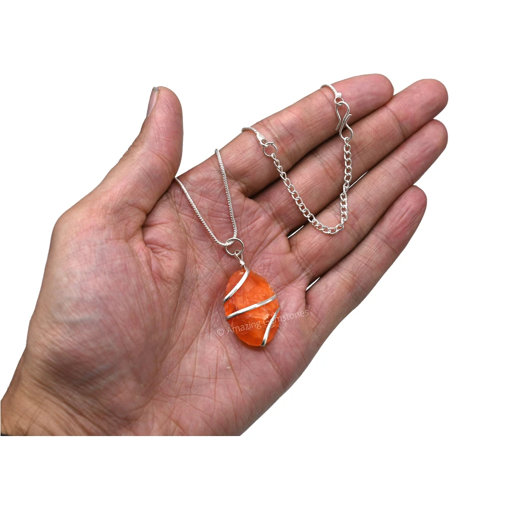 Carnelian Necklace - Raw Oval Crystal (Silver)
