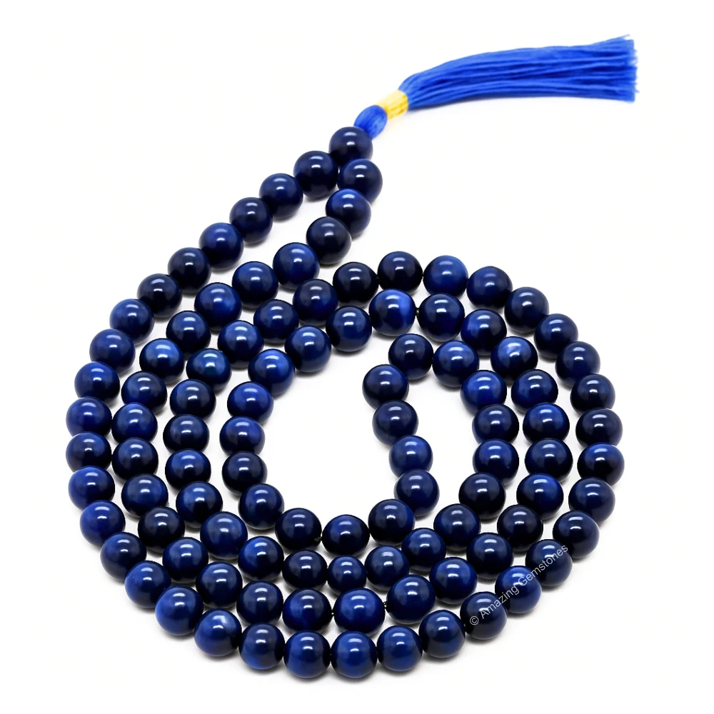 Blue Tiger Cats Eye Mala (Without Knot)