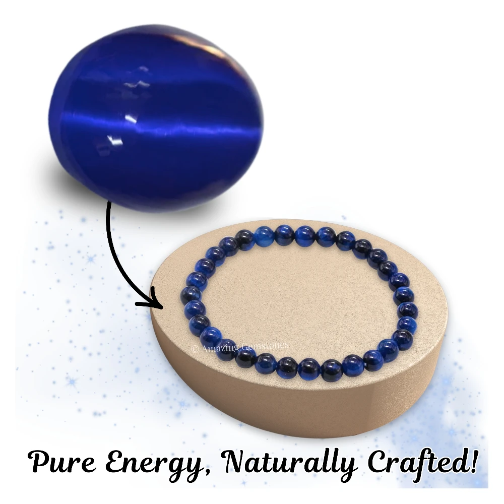 Blue Cats Eye Healing Crystal Bracelets - 6mm Beads