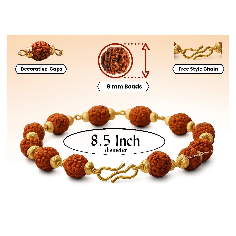 8mm Rudraksha Bracelet (Gold Chain)