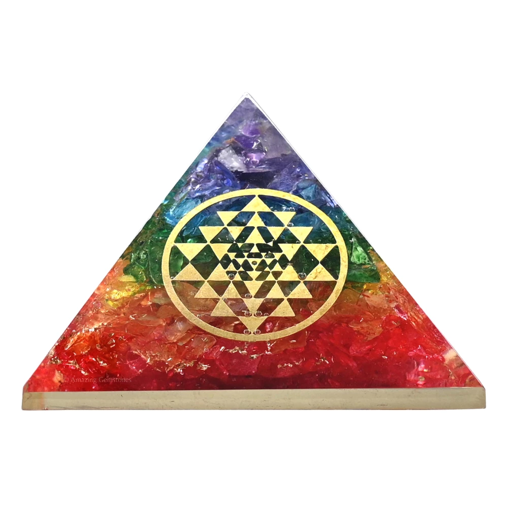Chakra Onyx Orgone Pyramid - Round Sri Yantra