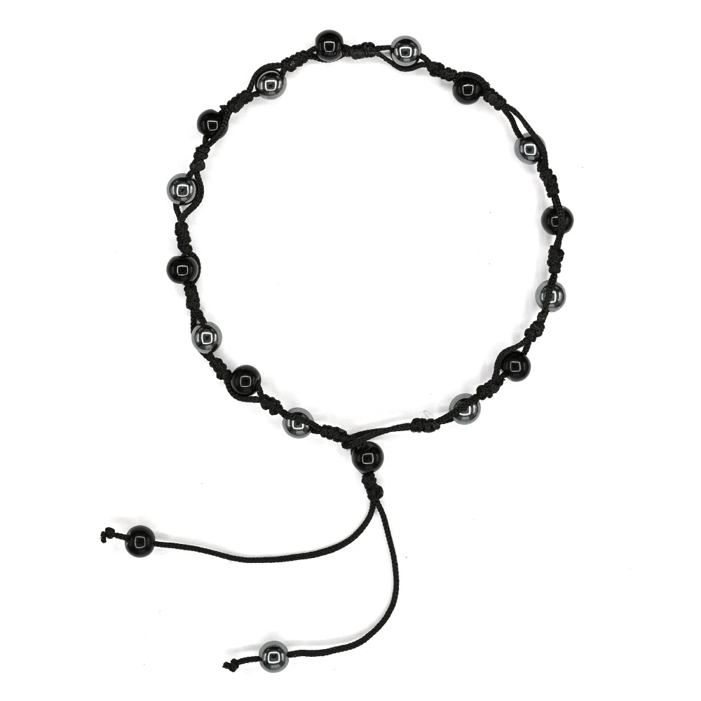 Black Obsidian Hematite Anklet (Hand Knotted)