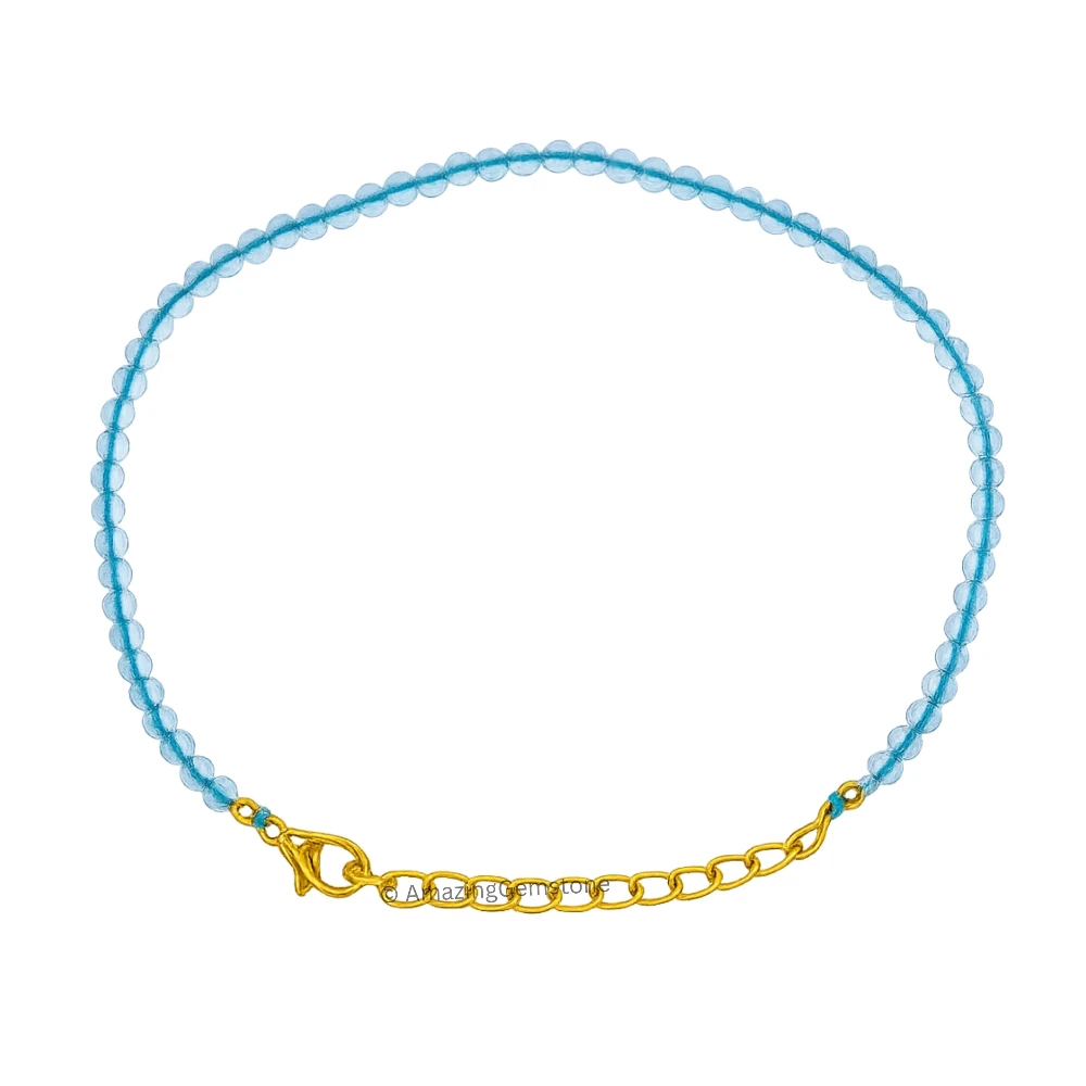 Aqua Chalcedony Crystal Bracelet - 2mm Faceted Bead (Gold)