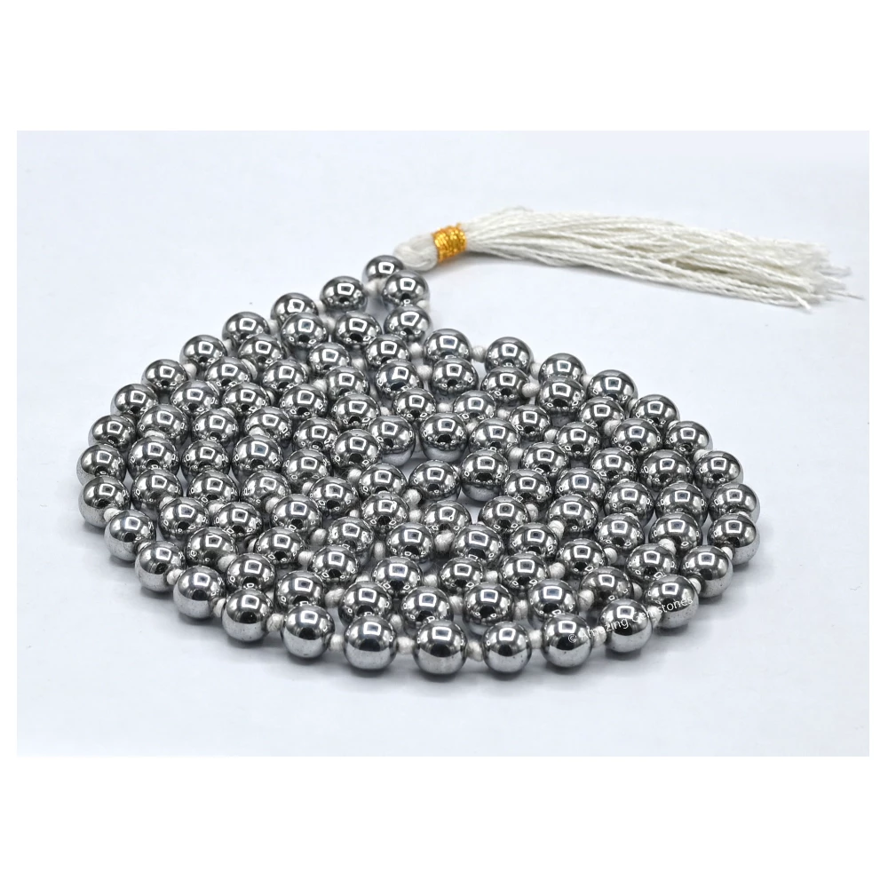Silver Hematite Mala (Hand Knotted)