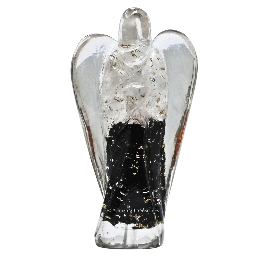 Selenite Black Tourmaline Orgone Angel Figurine (Layer) (2 Inch)