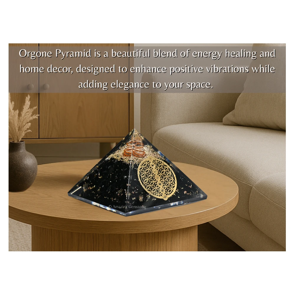 Shungite Orgone Pyramid - Chakra Flower of Life
