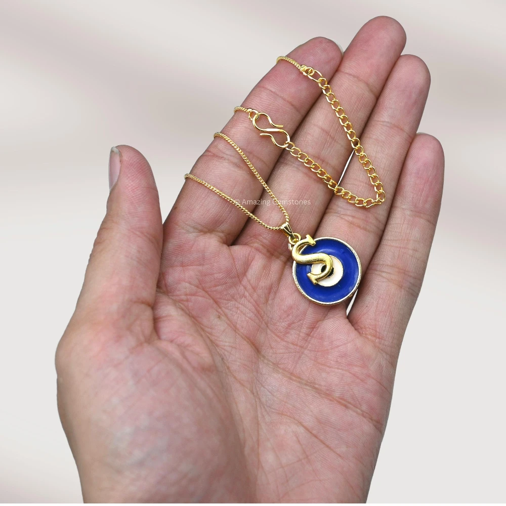 Evil Eye Pendant Necklace with S Initial