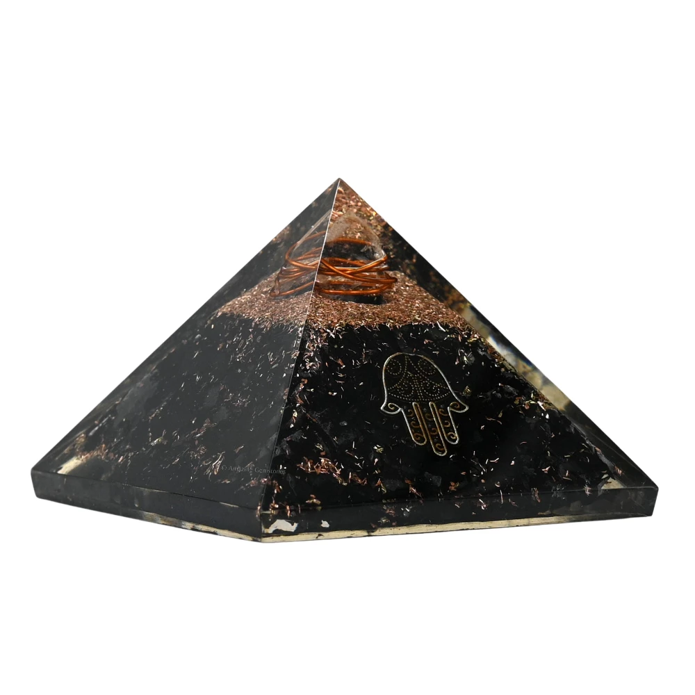 Shungite Orgone Pyramid - Small Hamsa