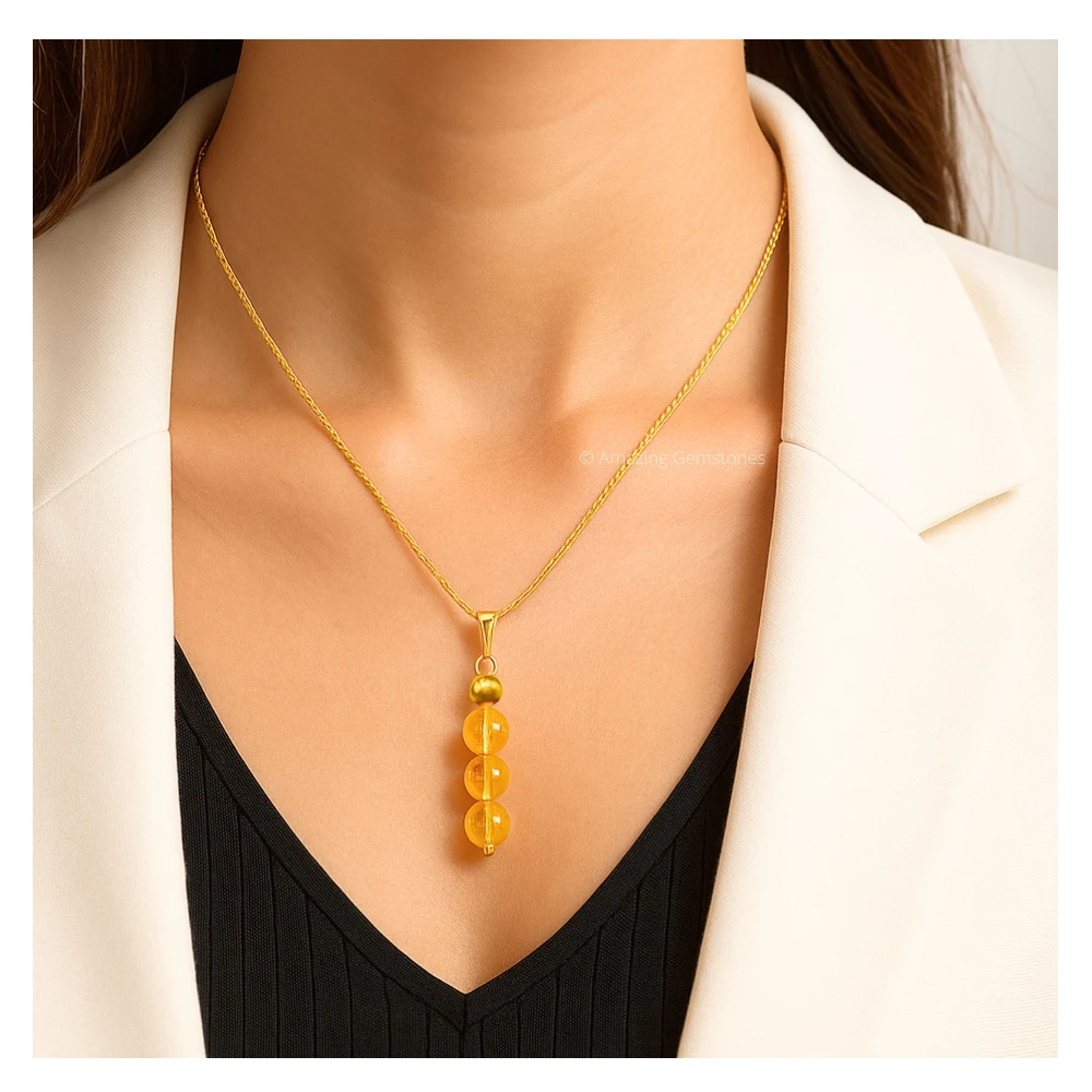 Citrine Bead Pendant (Gold)