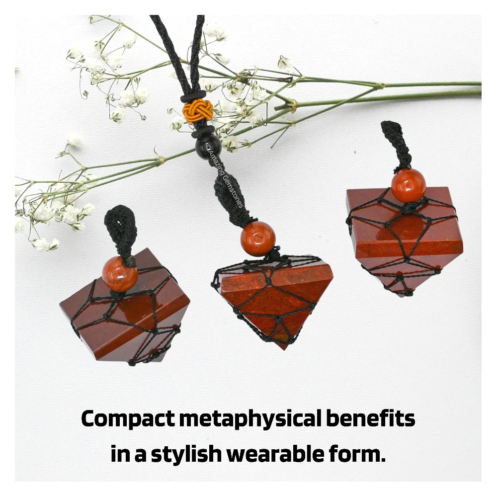 Red Jasper Pyramid Pendant Necklace (Macrame)