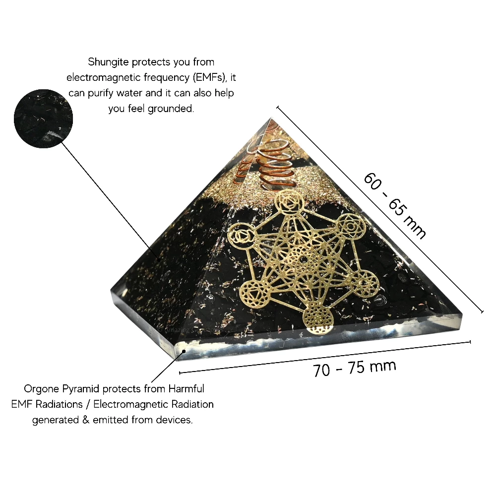 Shungite Orgone Pyramid - Chakra Metatron Cube