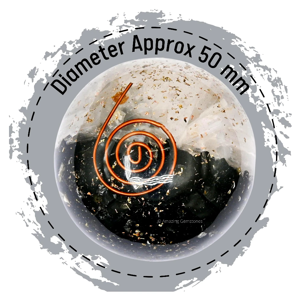Black Tourmaline Selenite (Layer) Orgone Sphere (2 Inch)