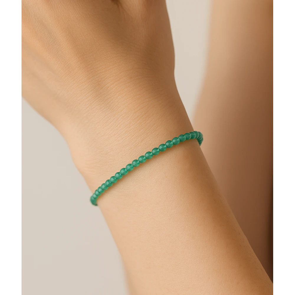 Green Chalcedony Crystal Bracelet - 2mm Faceted Bead (Silver)