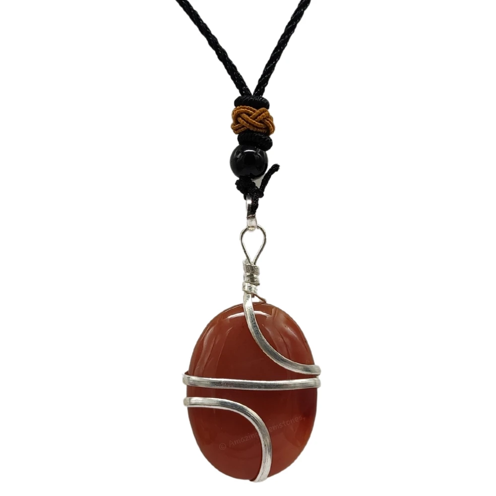 Carnelian Necklace - Spiral Oval (Silver)
