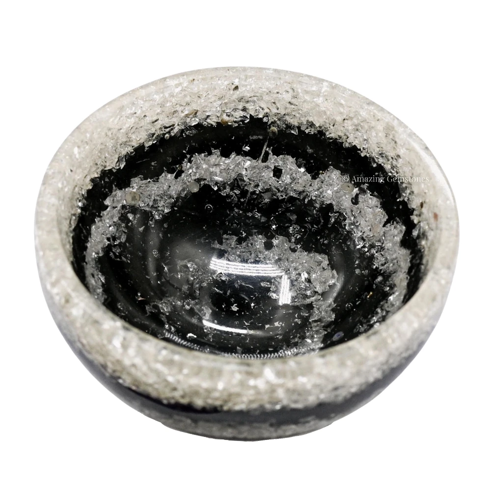 Black Tourmaline & Clear Quartz Layer Crystal Orgone Bowl (3 Inch)